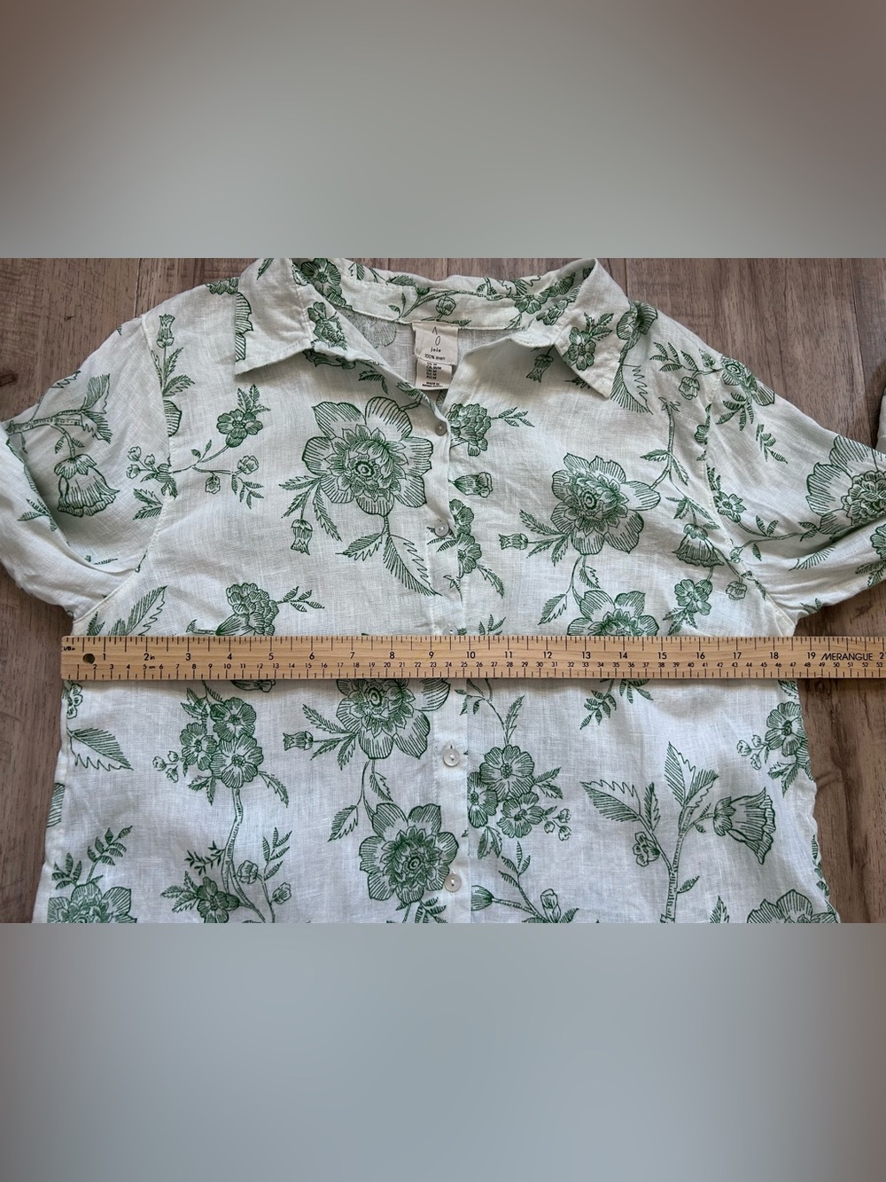 Joie White 100% Linen Button-Up Shirt with Green Floral Print summer beachy - Picture 6 of 8
